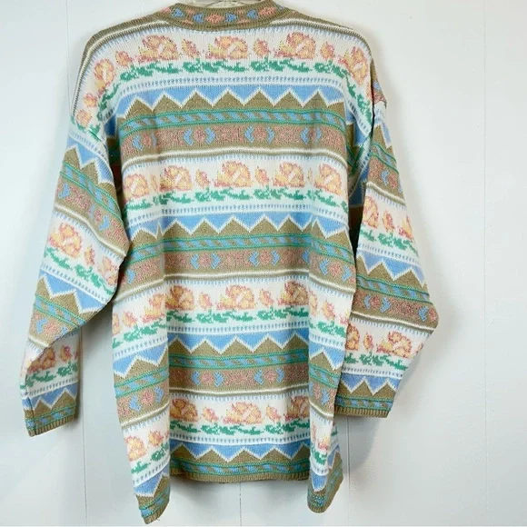 Vintage 80s Pastel Pattern Knit Sweater Fairy Kei Kawaii Oversized L XL - Picture 9 of 10